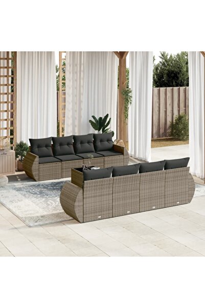vidaxl Garden sofa set, 9 pieces, with cushions, grey, polyrattan