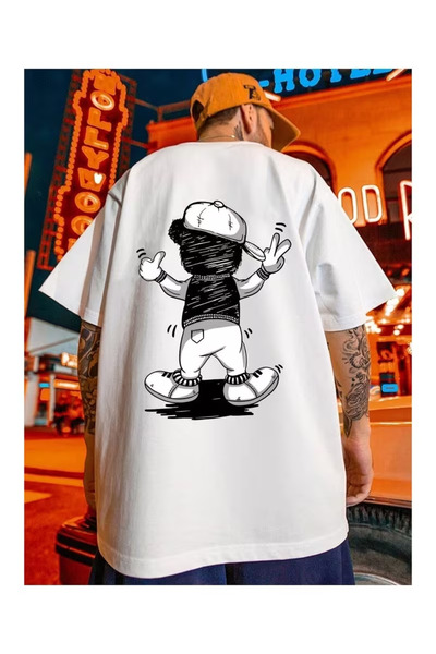 Massgai Tricou unisex supradimensionat, 100% bumbac, cu imprimeu amuzant cu urs