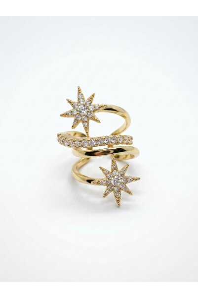 illys Gold Zirkon Taş Detaylı İkili Yıldız Figür Kıkırdak Küpe