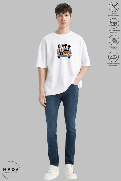Nyda Collections Unisex Crew Neck Minnie Mickey Mouse Love Printed Cotton Oversize Short Sleeve T-Shirt