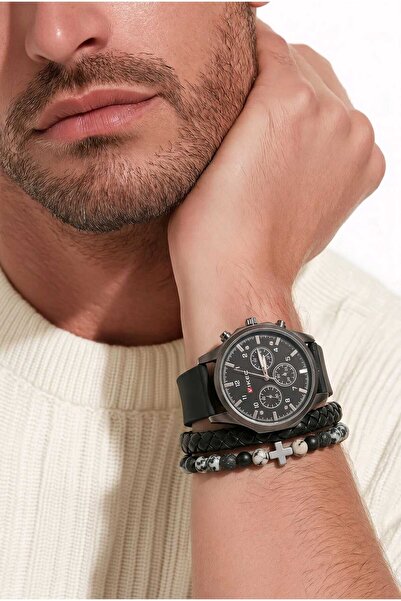NN TIBY BLACK MEN'S WATCH AND BRACELET SET