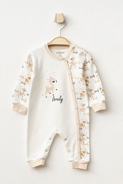 Aziz Bebe Baby Girl Snap Fastener Deer Patterned Jumpsuit 0 Months 6 Months