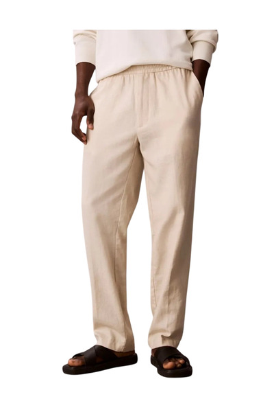 Calvin Klein Ανδρικό Λινό Παντελόνι Μπεζ LV04LF619G-2JX