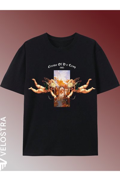 Velostra Tricou unisex cu imprimeu Îngerii Mici, cu design special, supradime...