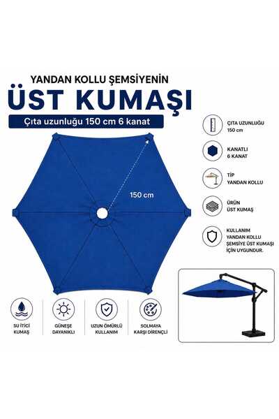 Şemsiyecim Yandan Kollu Şemsiye Üst Kumaşı 150 cm 6 kanat Su İtici