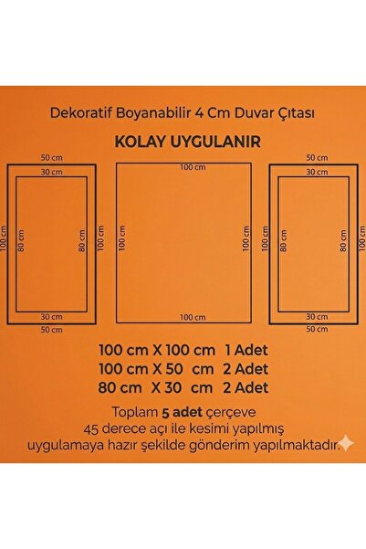 DEKORAS Dekoratif Boyanabilir Strafor Hazır Kesimli Duvar Çıtası Paketi 4 Cm ...