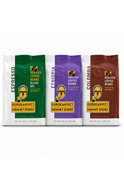 Mehmet Efendi 3'lü Çekirdek kahve seti 750 gr (Espresso-Colombia-Ethiopia)