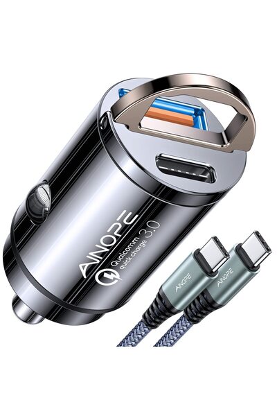 AINOPE Slim Car Charger, 45W, Fast Charge, Type C-Type C Included, Black