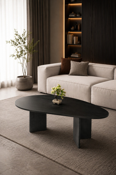 Atolye Casa 80x140cm Siyah Orta Sehpa Sabit Oval Flap Model