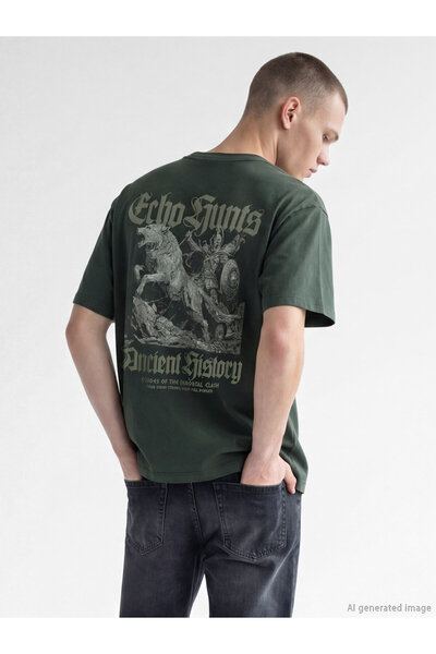 LC Waikiki Tricou bărbătesc oversize cu guler rotund și imprimeu