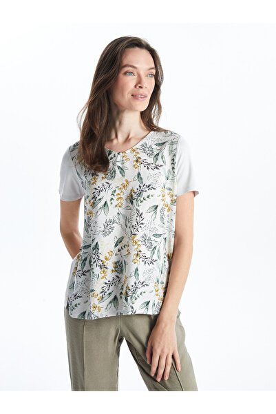 LC Waikiki Tricou de damă cu decolteu în V, floral, cu mânecă scurtă