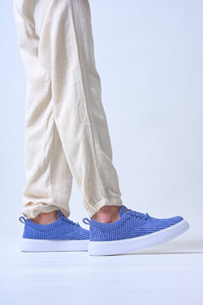 pabucmarketi Lace-Up Velvet Fabric Men's Casual Shoes Blue