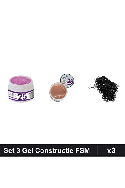 Makeup Set 3 Gel Constructie UV LED FSM 15g, Nuante 25 și 28, Elastice Păr Si...