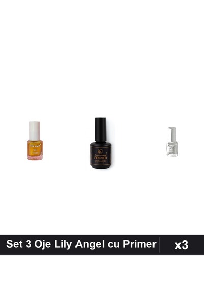 Makeup Set 3 Oje Semipermanente Lily Angel cu Primer, Aurie Albă, Manichiură ...