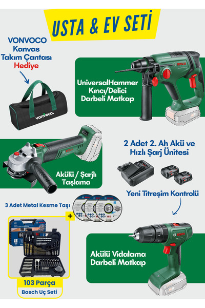 Bosch 3 Lü Set UniversalHammer Akülü Kırıcı Delici Matkap Hilti UniversalGrin...