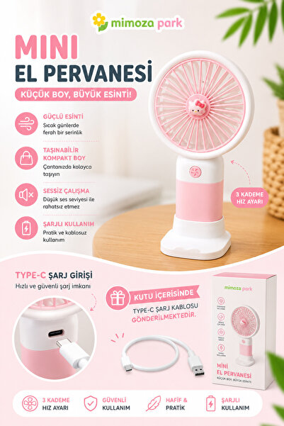 MİMOZA PARK Şarjlı 3 Kademeli Mini Taşınabilir El Fanı - Sessiz USB Masaüstü ...