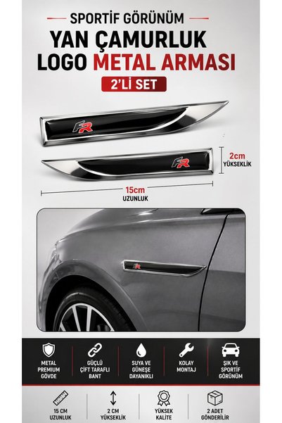 STİLİX GARAGE Fr Metal Drop Pattern Fender Side Trim Logo Emblem Set of 2 15 cm