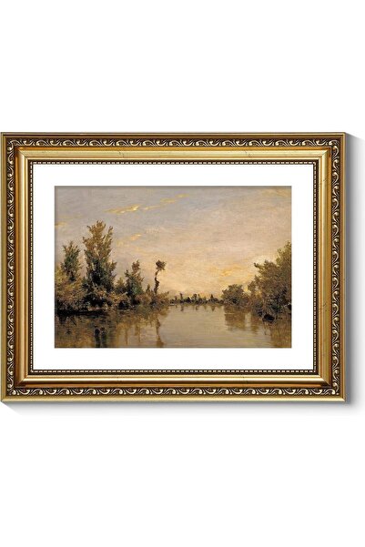 ALAYRA International Premium Rivers Cloud Landscape Canvas Wall Art Gold Fram...