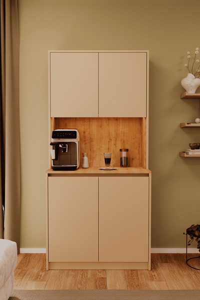 Avex Home Luna Kahve Köşesi – 91 cm Çok Amaçlı dolap – Gömme LED Aydınlatmalı...