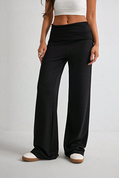 fablair High Waist Folded Belted Relaxed Fit Women's Wide Leg Sweatpants