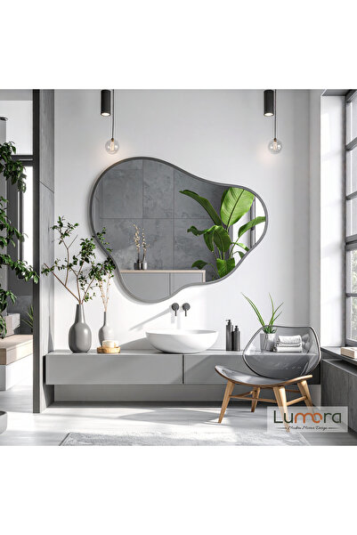 lumora mirror design Nira Modern Antrasit Boyalı MDF Çerçeveli Dekoratif Ayna