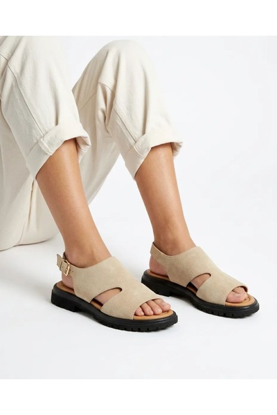PİERRO SHOES Hakiki Süet Deri Kalın Taban Konfor Günlük Kadın Sandalet