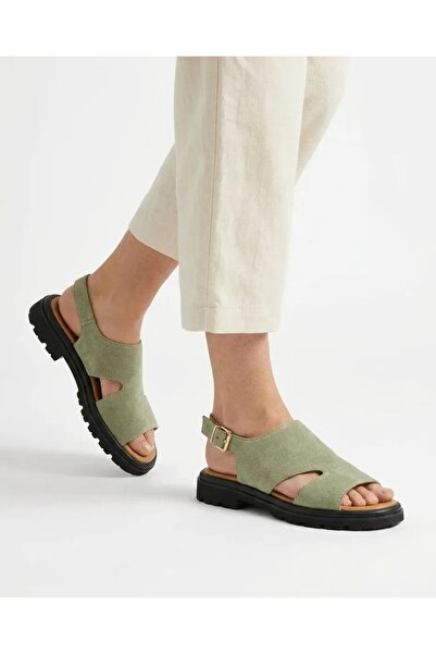 PİERRO SHOES Kadın Günlük Sandalet Vizon Süet Kalın Taban