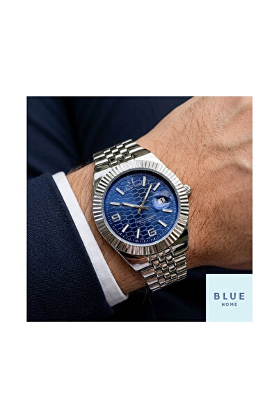 Blue Home ساعة يد رجالية من الصلب من شو تايم (مع سوار هدية)