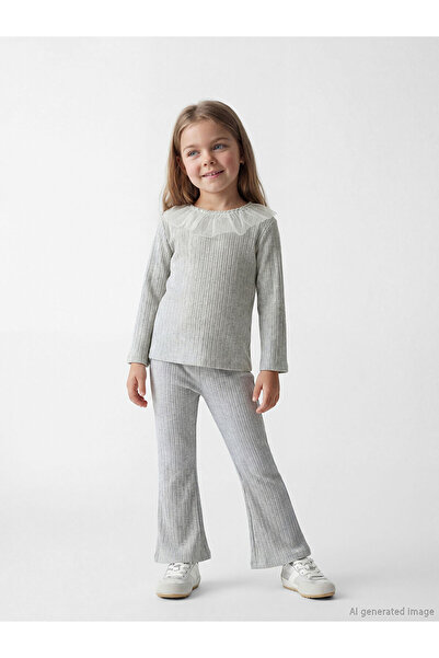 LC Waikiki Gray Girls' Glitter T-Shirt and Spanish Leggings
