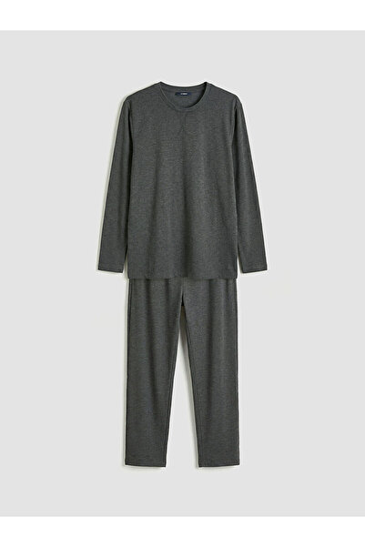 LC Waikiki Gray Easy-To-Wear Men's Pajama Set with Snap Fasteners