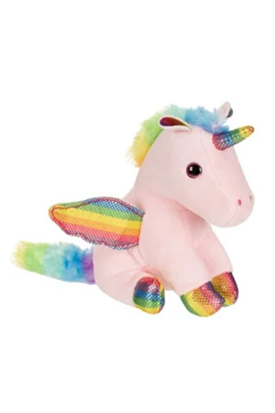 Zumzeria Unicorn de pluș roz cu coamă și coadă colorate, 16 cm
