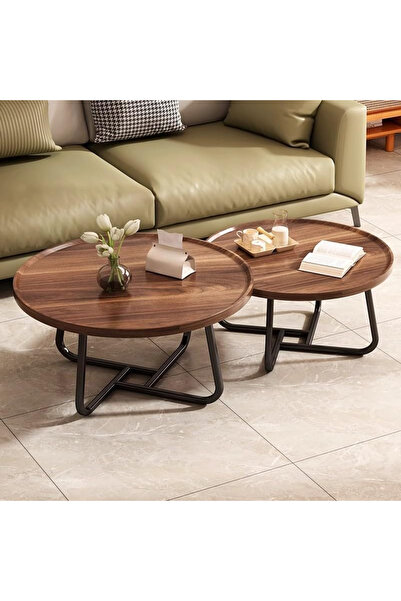 HI-FINE Nesting Coffee Set of 2, Marble Top with Gold Frame, Modern Round Side Tables for Living Room. Suitable for bedrooms, living rooms, balconies, and patios