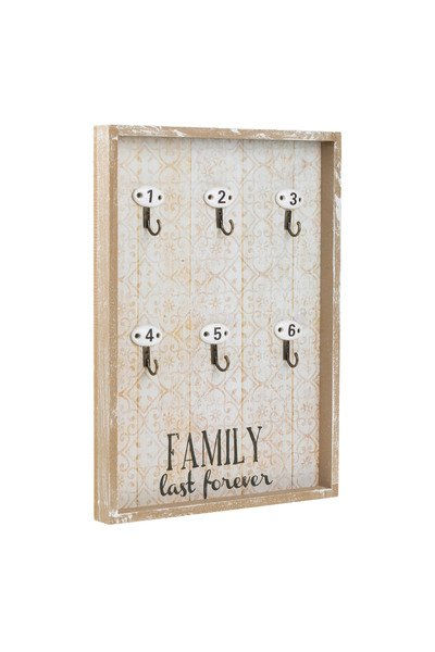 Zumzeria Suport de chei din lemn periat, tip familie, cu 6 cârlige, 26x35cm