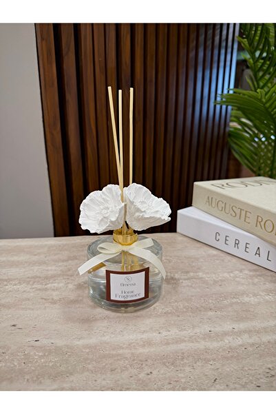 Elmessa 200ml Seramik Çiçek Taşlı Pudra Kokulu Bambu Çubuklu Oda Kokusu
