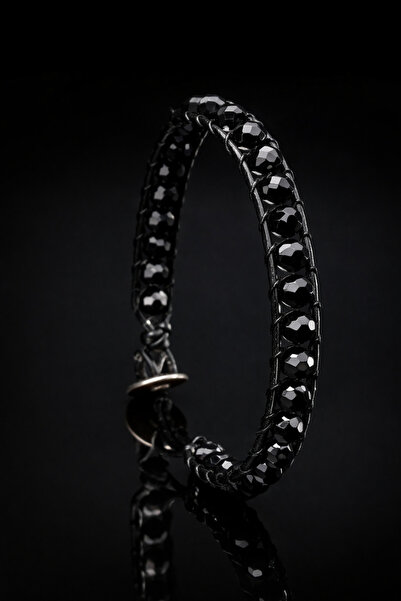 OSMANLI GÜMÜŞ Women's Men's Natural Stone Leather Obsidian Natural Stone Brac...