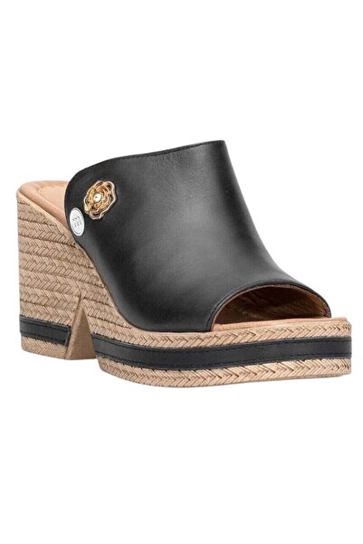 Mammamia D26Yt-6115-B Black Women's Heeled Leather Slippers