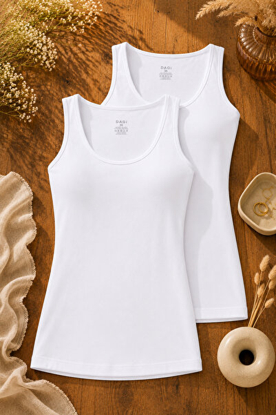 Dagi Women's White Thick Strap Cotton Undershirt 2-Pack