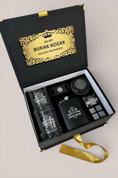 hediyemen Lüks Viski Hediye Seti Kişiye Özel Bardak Puro Makası Viski Taşı Ma...