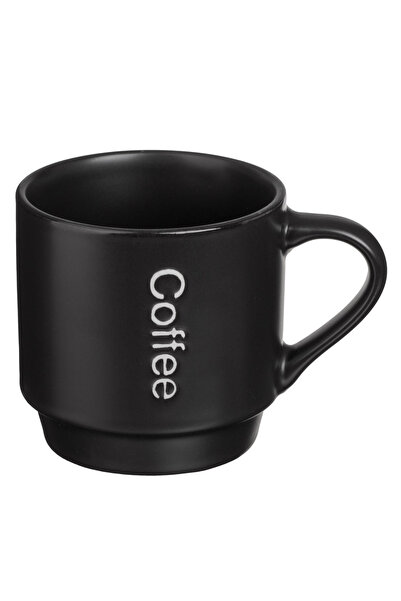 Zumzeria Black Ceramic Mug with Relieved Coffee Print 320ml