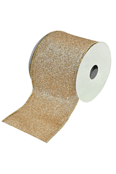 Zumzeria Panglică decorativă de Crăciun cu sclipici șampanie - 5m x 63mm