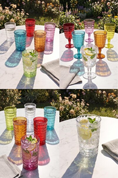 EWs Acrylic Allegra Colored 18-Piece Water Soft Drink Coffee Side Glass 400 M...