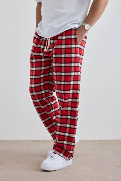hitup Tartan Kumaş Ekose Desen Bel Lastikli Premium Pijama