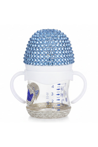 AKDC Crystal Crown Baby Glass Feeding Bottle – 120 ml | Blue Diamond Edition