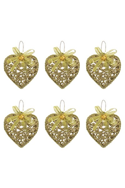 Zumzeria Set de ornamente de Crăciun, inimi aurii cu sclipici, 6cm - 6 bucăți