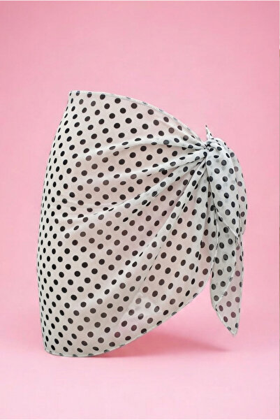 pistore Black and White Asymmetrical Polka Dot Chiffon Short Pareo Satin Wome...