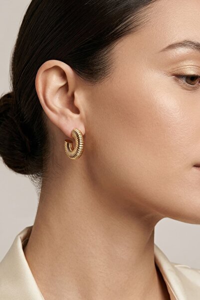 House Of Glix Nova Gold Color Groove Detailed Stylish Hoop Earrings
