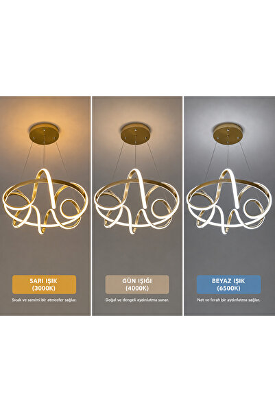 Verona Modern Gold LED Sarkıt Avize 3 Renkli Dekoratif Tasarım