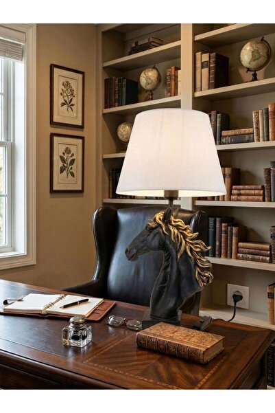 Mirsa Global Modern Horse Lampshade Black Gold Bust Lampshade Sculpture – Whi...