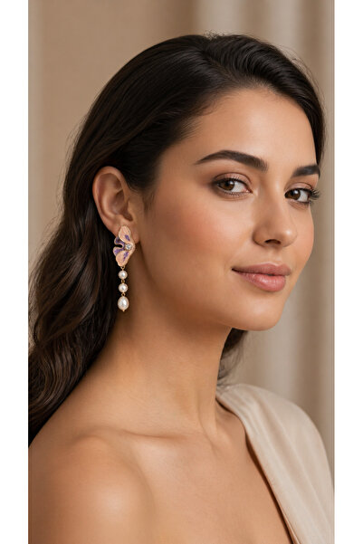 VELVIA Elegant Drop Earrings with a Touch of Rose