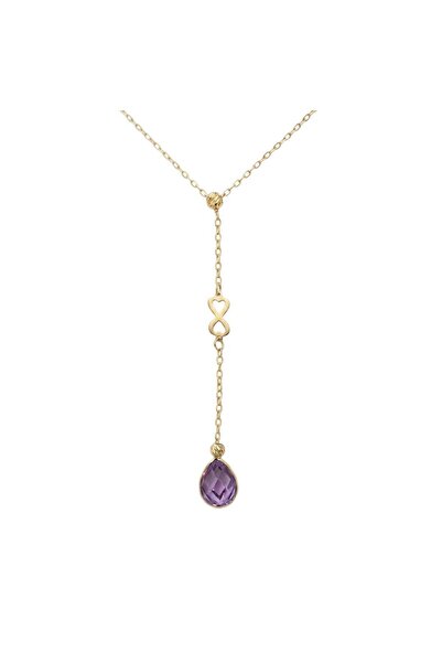 H.M Hakan Mücevherat Mor Taşlı Sonsuzluk 14 Ayar Altın Minimal Kolye 1,20 Gram